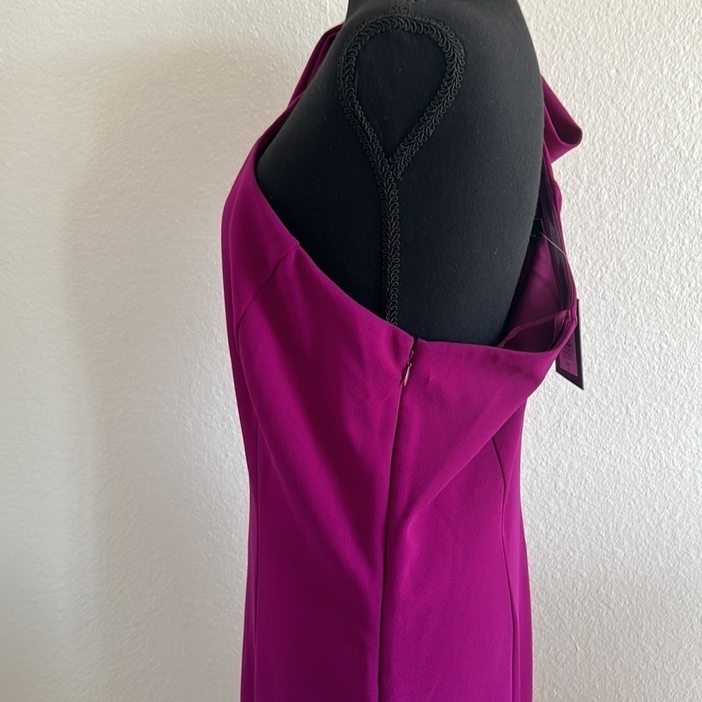 NWT Marina One Shoulder Fuchsia Bow Dress Size 14 - Picture 8 of 12